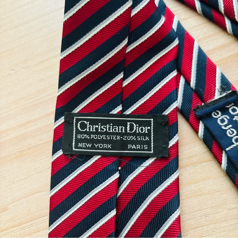 Christian Dior Vintage Red Navy Blue Striped Mens Designer Luxury Patriotic Tie‎ - Picture 6 of 7